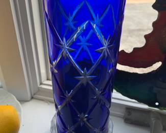 OFNAH Poland Cobalt Blue Crystal Hurricane Candle Holder