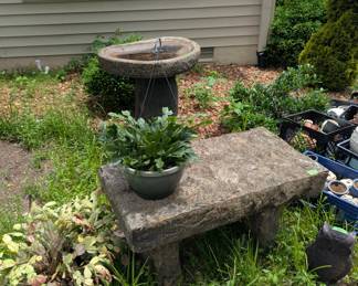 Rock Bench & Rock Bird Bath