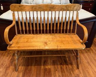 Colonial Revival maple spindle-back settee