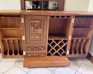 Hand-carved bar when open