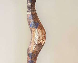 Baga serpant headdress displayed on stand (Guinea Bissau)
