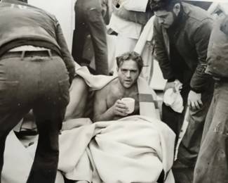 U-Boat crew survivor after being rescued from the ocean by US Coast Guard