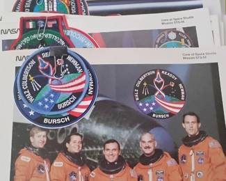 Collection of 56 different Space Shuttle crew mission portraits and corresponding mission patches