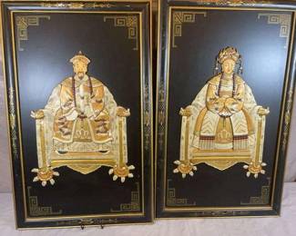 Asian Carved Wall Art Pair