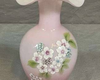 Fenton Pink Cased Hand Painted Vase