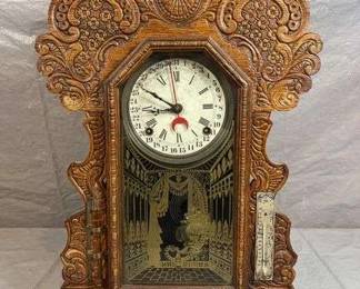 Ingraham Pressed Oak 8-Day Kitchen Calendar Clock