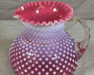 Fenton Cranberry Opalescent Hobnail Pitcher