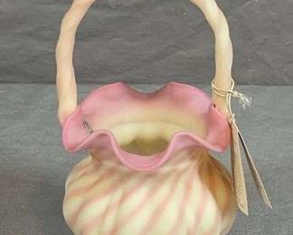 Fenton Burmese Optic Swirl Basket
