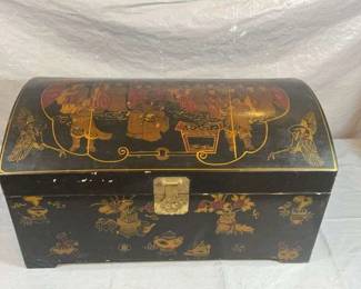 Chinese Black Lacquered Dome Top Trunk