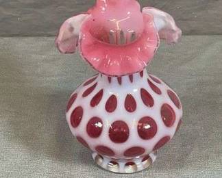 Fenton Cranberry Opalescent Coin Dot Vase