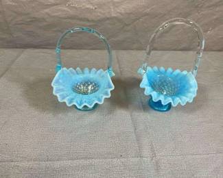 Fenton Blue Opalescent Hobnail Baskets
