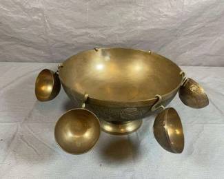 Brass Punch Bowl and Cups