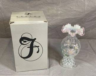 Fenton Pink Opalescent Hand Painted Vase