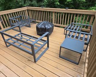 Modern Dark Gray Metal Outdoor Furniture Set with Fire Pit