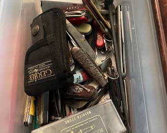 Large selection of pocket knives, some common, some high quality