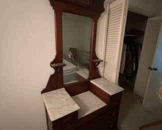 $600.  Antique Victorian Marble Top Walnut Dresser w/ Drop Center, great Condition, no cracks or chips