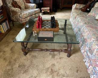 $250. Heavy glass top square coffee table 