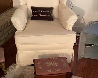 $250 eloquent high back cream upholstered arm chair 