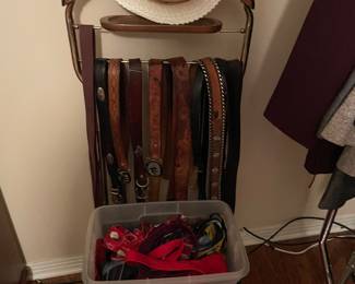 Men’s belts, ties, tuxedos, suites, London Fog coats, hunting clothing, jackets, hats, new shoes