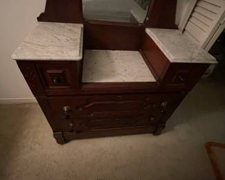 $600.  Antique Victorian Marble Top Walnut Dresser w/ Drop Center, great Condition, no cracks or chips
