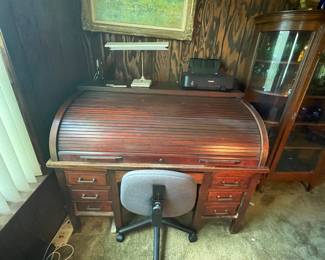 $1,200. (#1) mahogany roll top desk.   Very  complete and very nice size 54”w,34d,41.5”t 