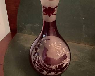 Red Bohemian Ruby flash glass 12” vase