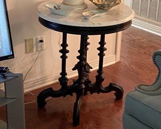 $350.  Round Victorian side table with marble top