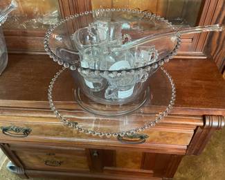 Candlewick punch bowl #1 on tray with matching cups