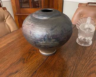 Large signed raku pottery