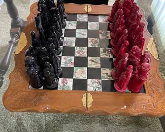 Beautiful chess board with storage drawers - the chess piece are not original to this board