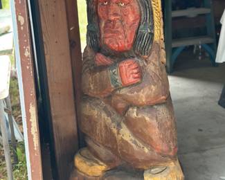Large hand-carved World Bazzar Indian Chief wooden sculpture 
