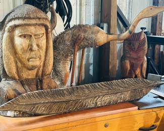 Viking wood hand carved sculpture