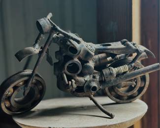 Repurposed mechanical parts motorcycle figurine 