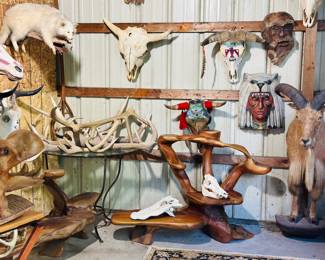 Lg wood hippo on rocker , taxidermy , wood sculptures 