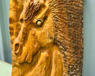 Equestrian wood block carving 