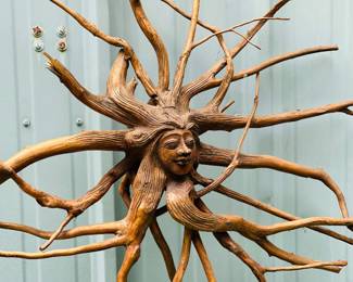 Tree Root Sun Goddess sculpture from reclaimed teak wood 