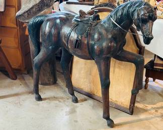 Vintage leather wrapped horse floor standing 