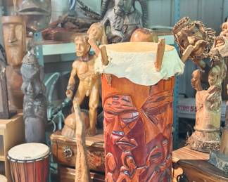 Large hand carved wood drum