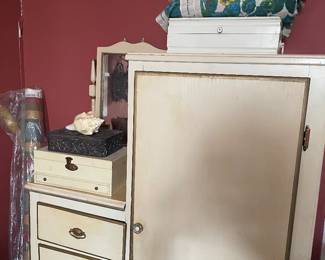 Vintage, painted armoire with and drop front desk.  Very cute.