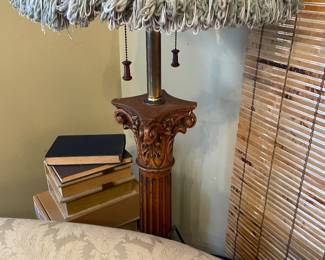 Carved wood floor lamp