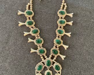 Signed Jon McCray squash blossom silver necklace 