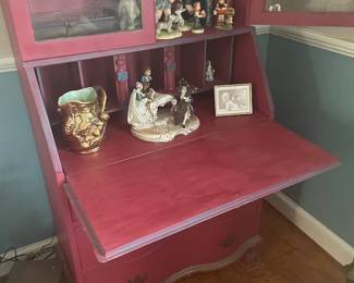 Painted slant top desk with book case 