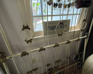 Great (heavy) antique wrought iron double bed (added metal flowers along top).