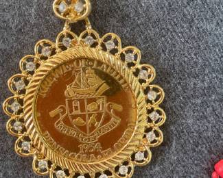 Krewe of Lafette 1953. Gold tone medallion on chain