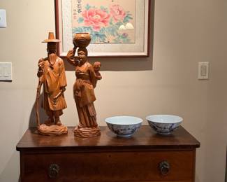 Vintage Hand Carved Korean Couple 19”