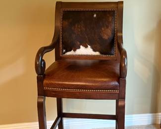 Richard Honquist Leather & Cowhide Bar Stools (2)
