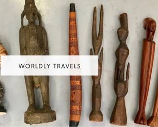 Pieces from around the world including antique African wood carvings