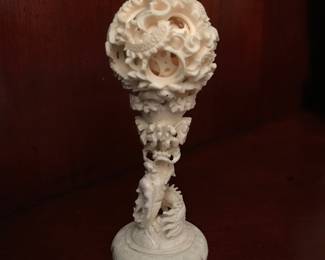 Hand carved ivory Japanese dragon puzzle ball