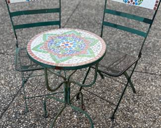 Outdoor patio set with metal and tile