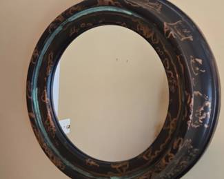 Round Decorative Mirror with Distressed Bronze and Verdigris Finish